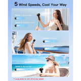 ColdSky Ventilador portátil portátil 4000mAh Bateria operado com display LED Ventilador pequeno pessoal portátil Mini ventilador de 5 velocidades para viagens