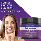 Pó de limpeza de dentes roxo - sem sulfato, limpeza profunda e polimento, clareia os dentes em 5 dias, portátil para uso diário e viagens